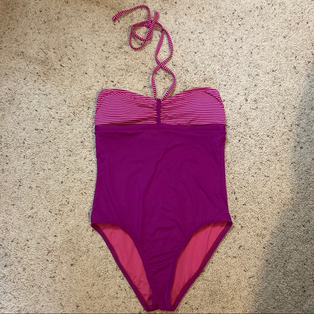 Carve Designs Hot Pink and Pink Stripe one piece w/optional neck strap